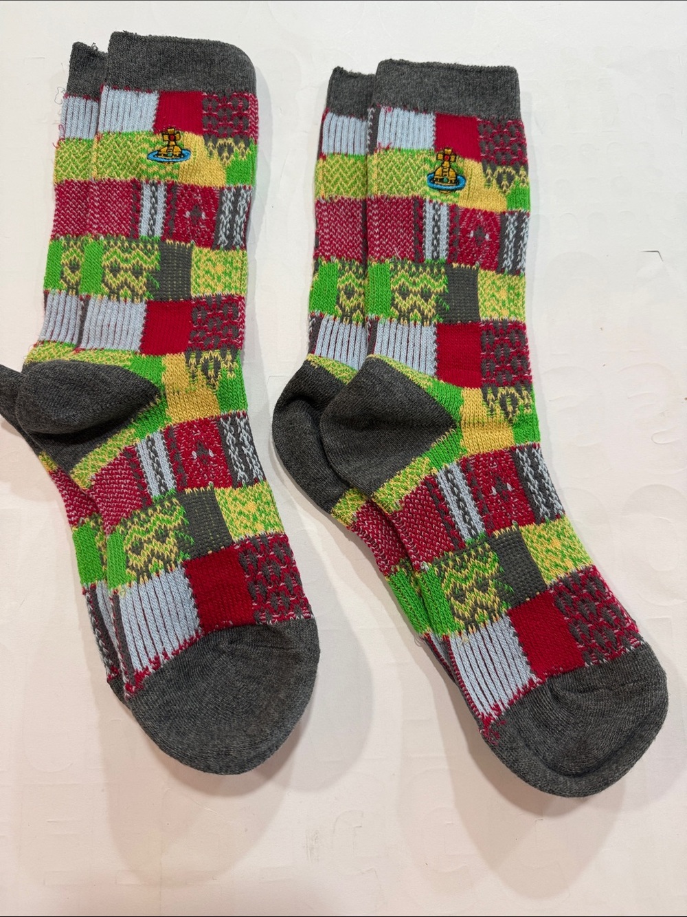 Vivienne Westwood Gray Multi-Color Patchwork Crew Socks